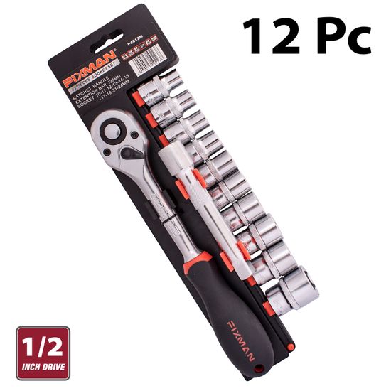 FIXMAN 12-pc 1/2" Dr. Socket & Ratchet Set